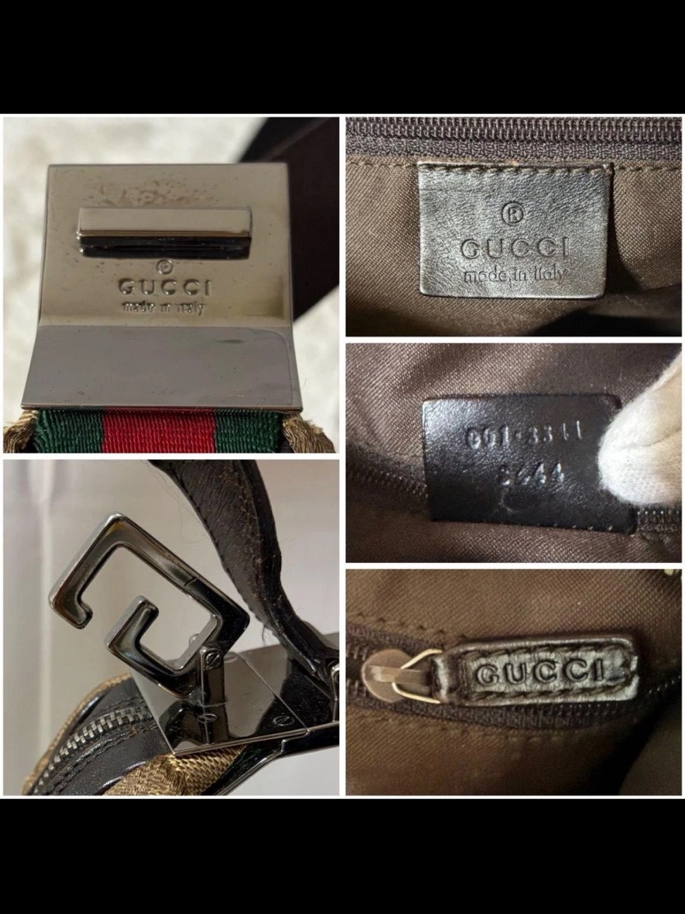 Gucci Beige GG Canvas Hobo Bag with Green-Red Trim - Picture 9 of 11